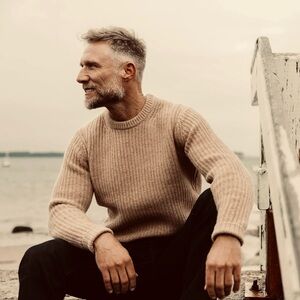 The Fisherman Sweater and Camel by Taylor stitch size 44